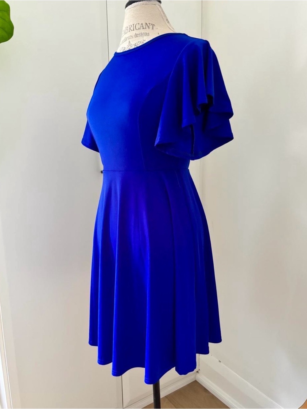 Women's Flutter Sleeve Fit-and-Flare Dress in Royal Blue - Picture 2 of 4